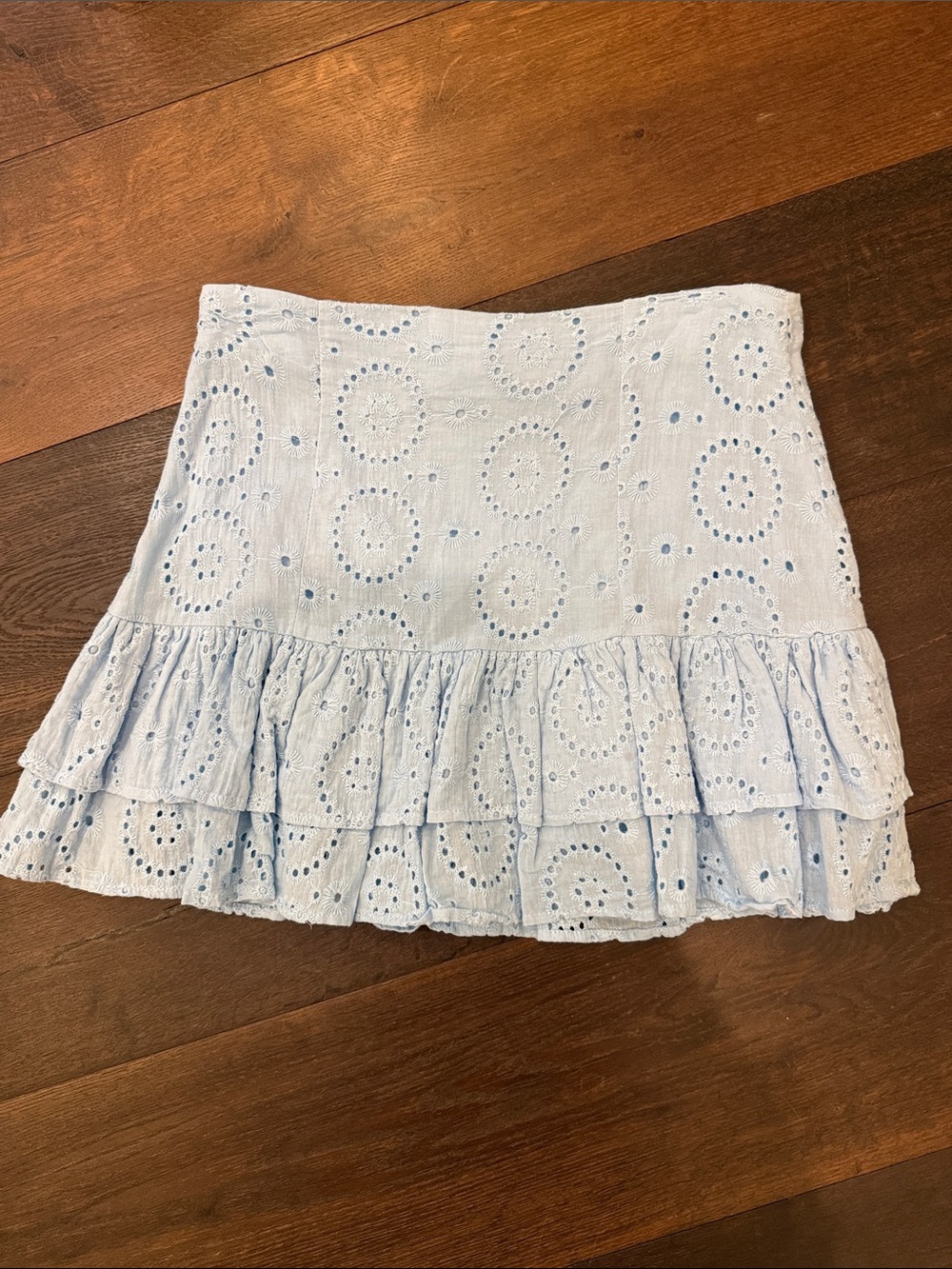 vestique Light Blue Eyelet Ruffle Mini Skirt - Picture 1 of 2